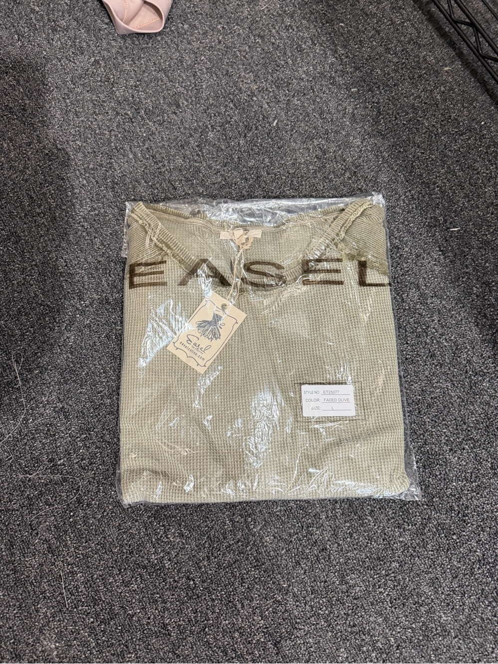 easel Olive Waffle Knit Tank Top with Raw-Edge Neckline